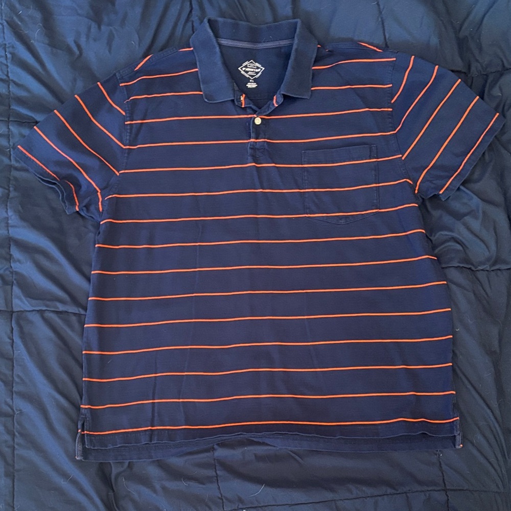 St. John's Bay Dark Blue Polo with Bright Orange Stripes